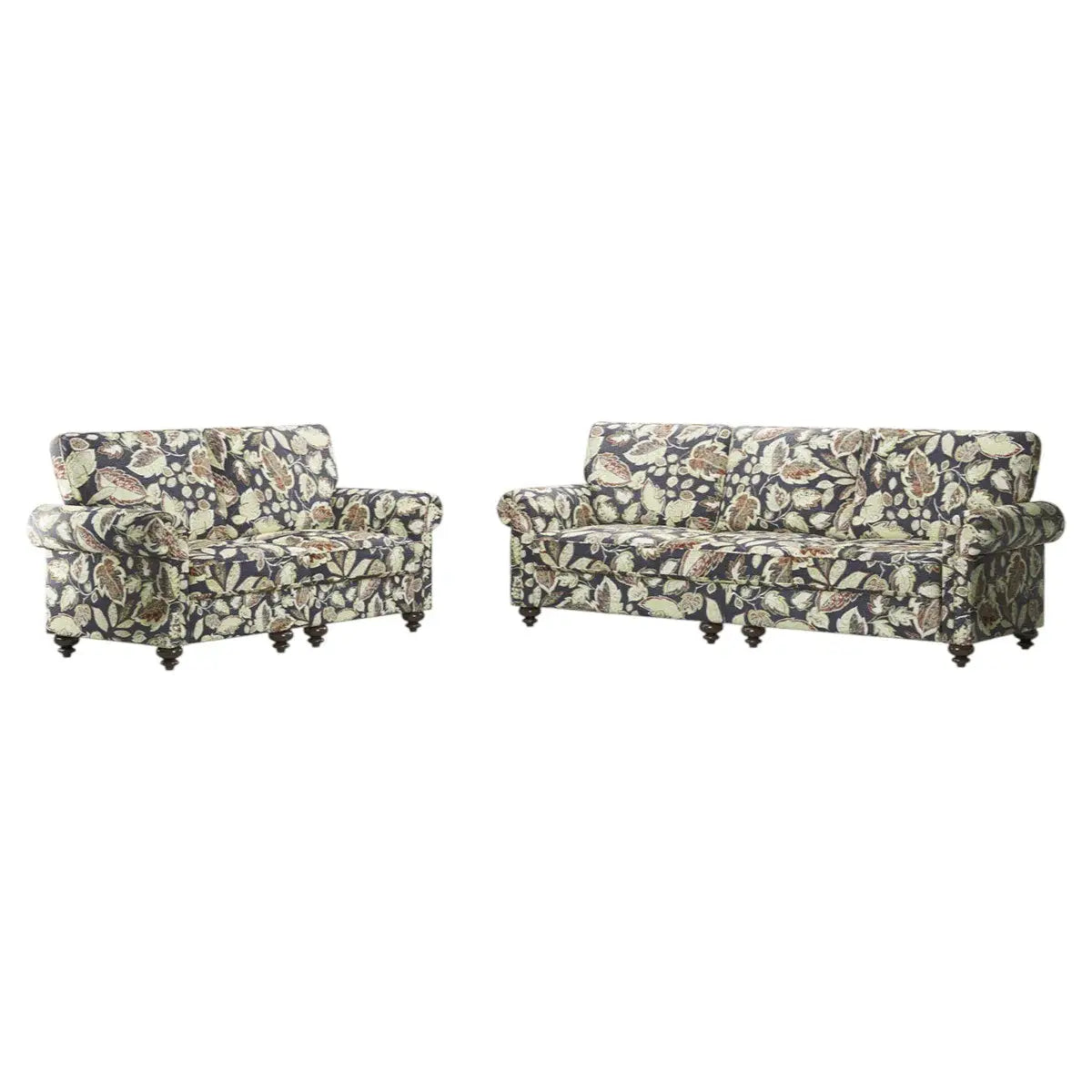 Two Piece Navy Blue Off White And Sage Floral Upholstered Seating Set - Homeroots - Flyclothing LLC