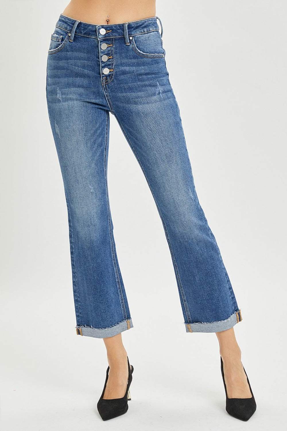 RISEN Full Size Button Fly Cropped Bootcut Jeans - Trendsi - Flyclothing LLC