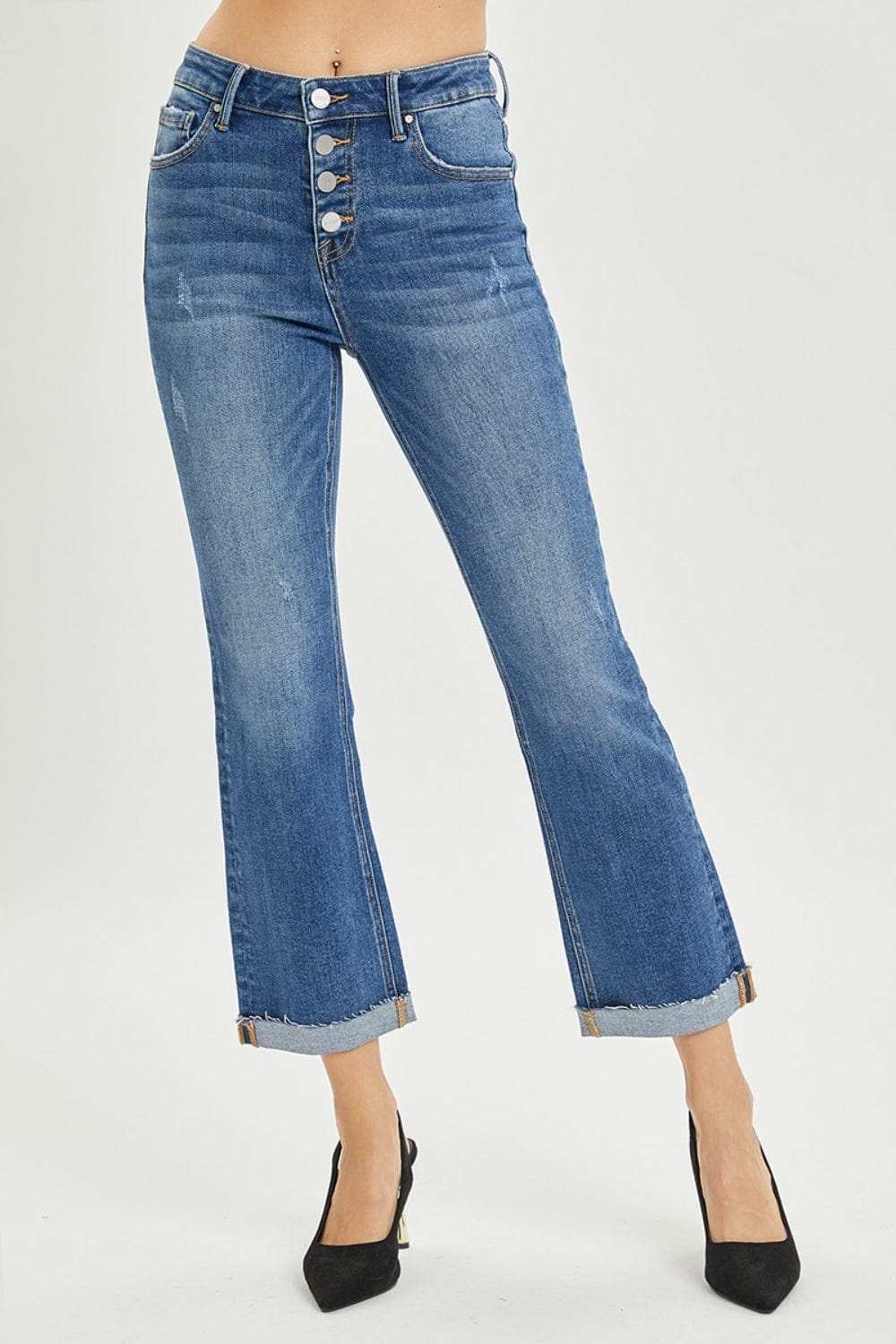 RISEN Full Size Button Fly Cropped Bootcut Jeans - Trendsi - Flyclothing LLC