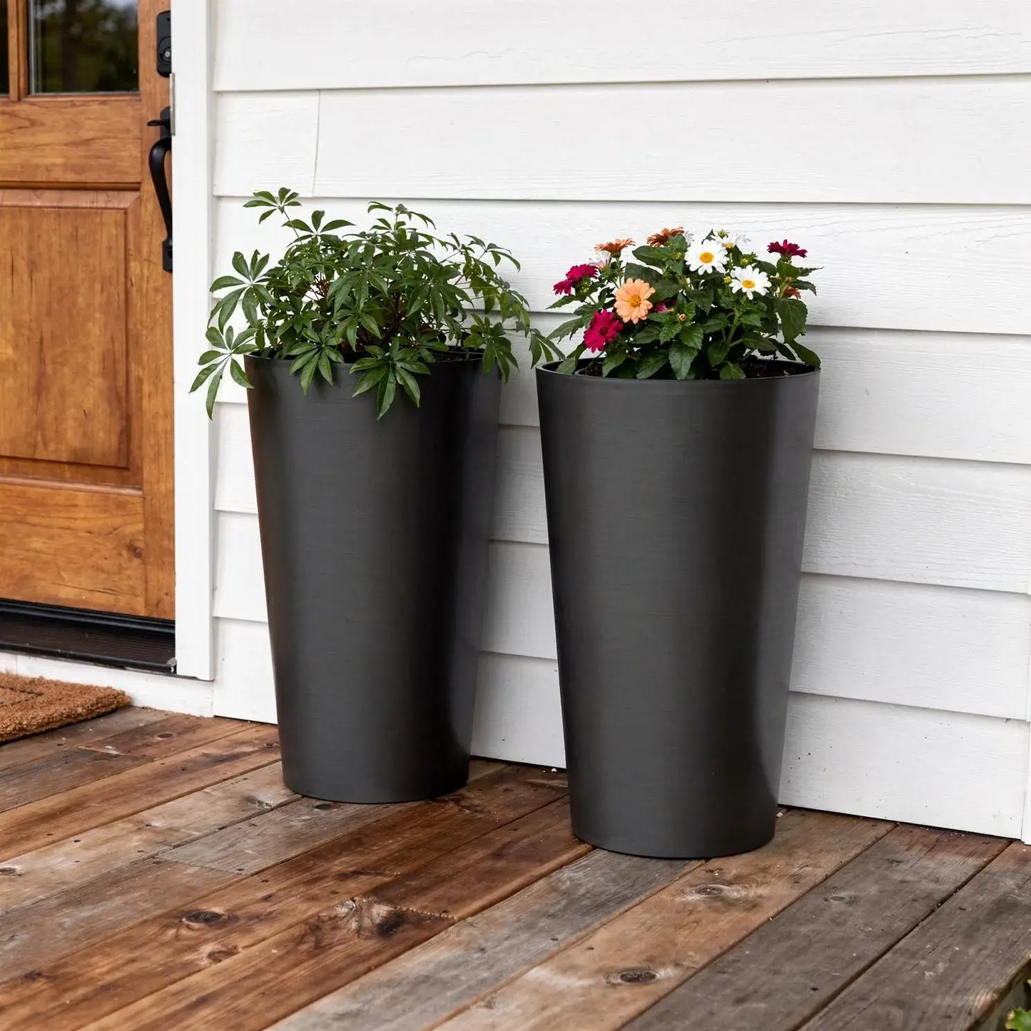 Set of Two Black Heavy Duty Plastic Cylindrical Planter Pots - Homeroots - Flyclothing LLC