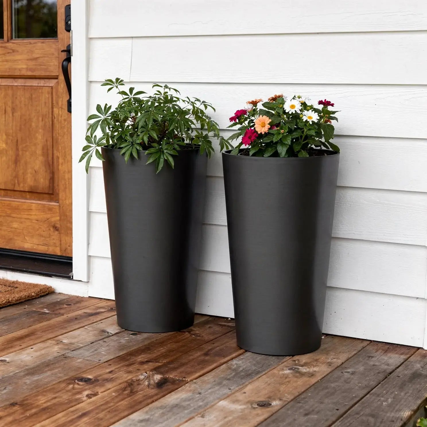 Set of Two Black Heavy Duty Plastic Cylindrical Planter Pots - Homeroots - Flyclothing LLC