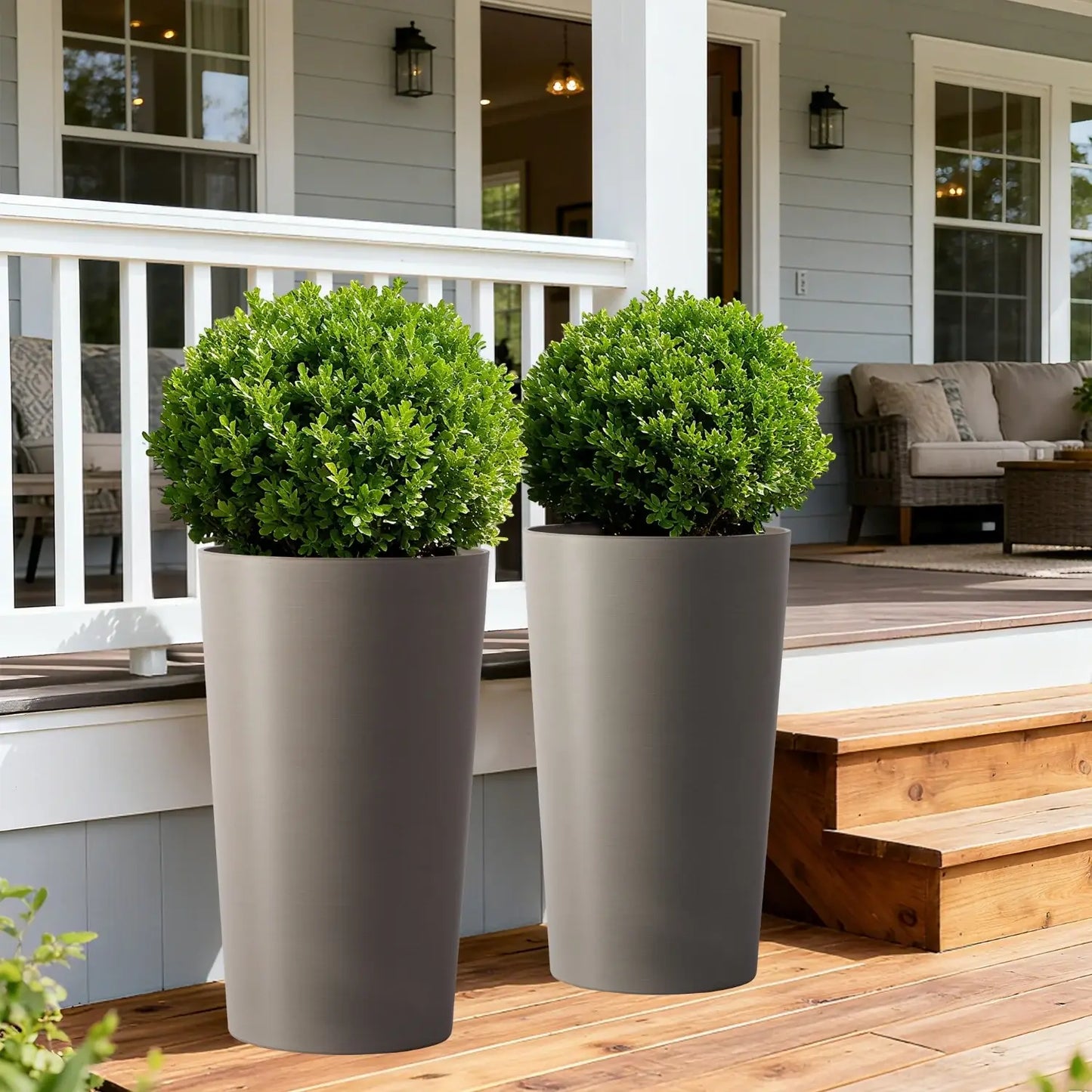 Set of Two Brown Heavy Duty Plastic Cylindrical Planter Pots - Homeroots - Flyclothing LLC