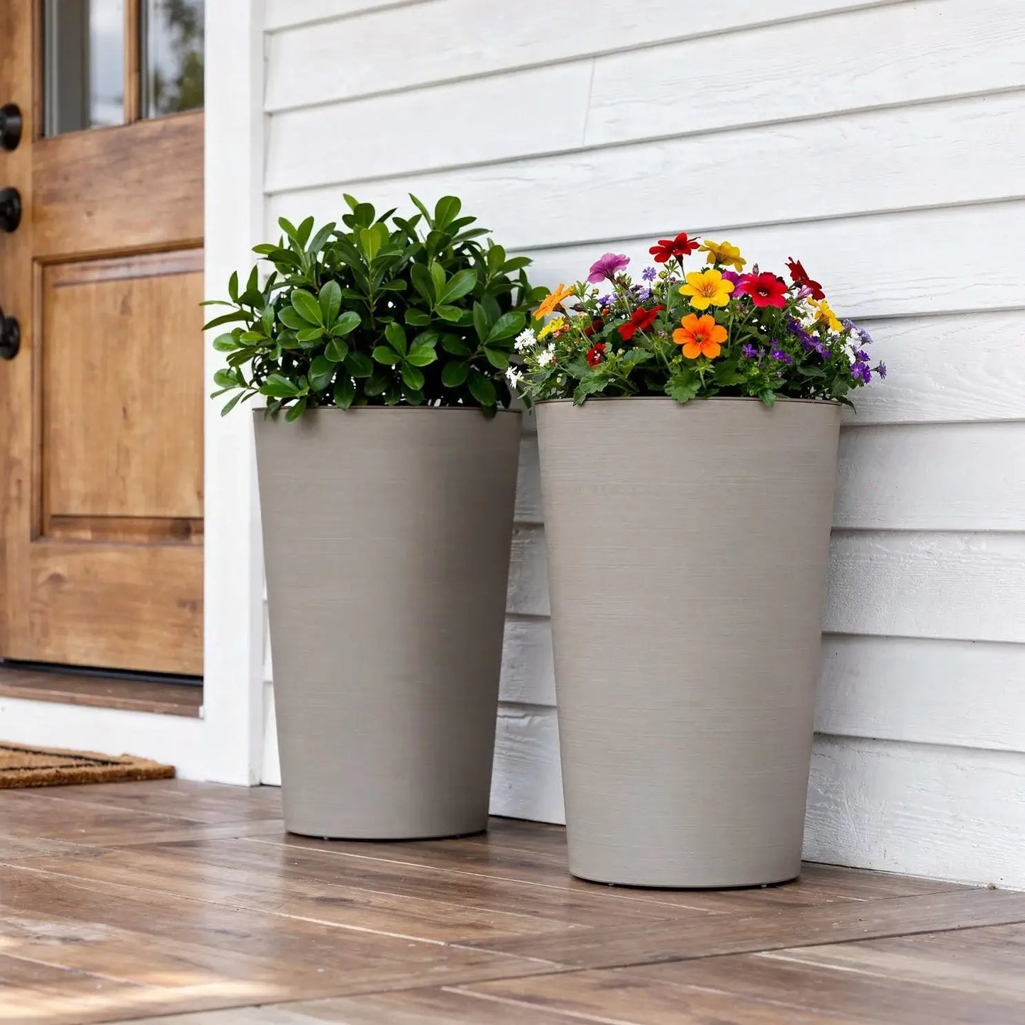 Set of Two Brown Heavy Duty Plastic Cylindrical Planter Pots - Homeroots - Flyclothing LLC