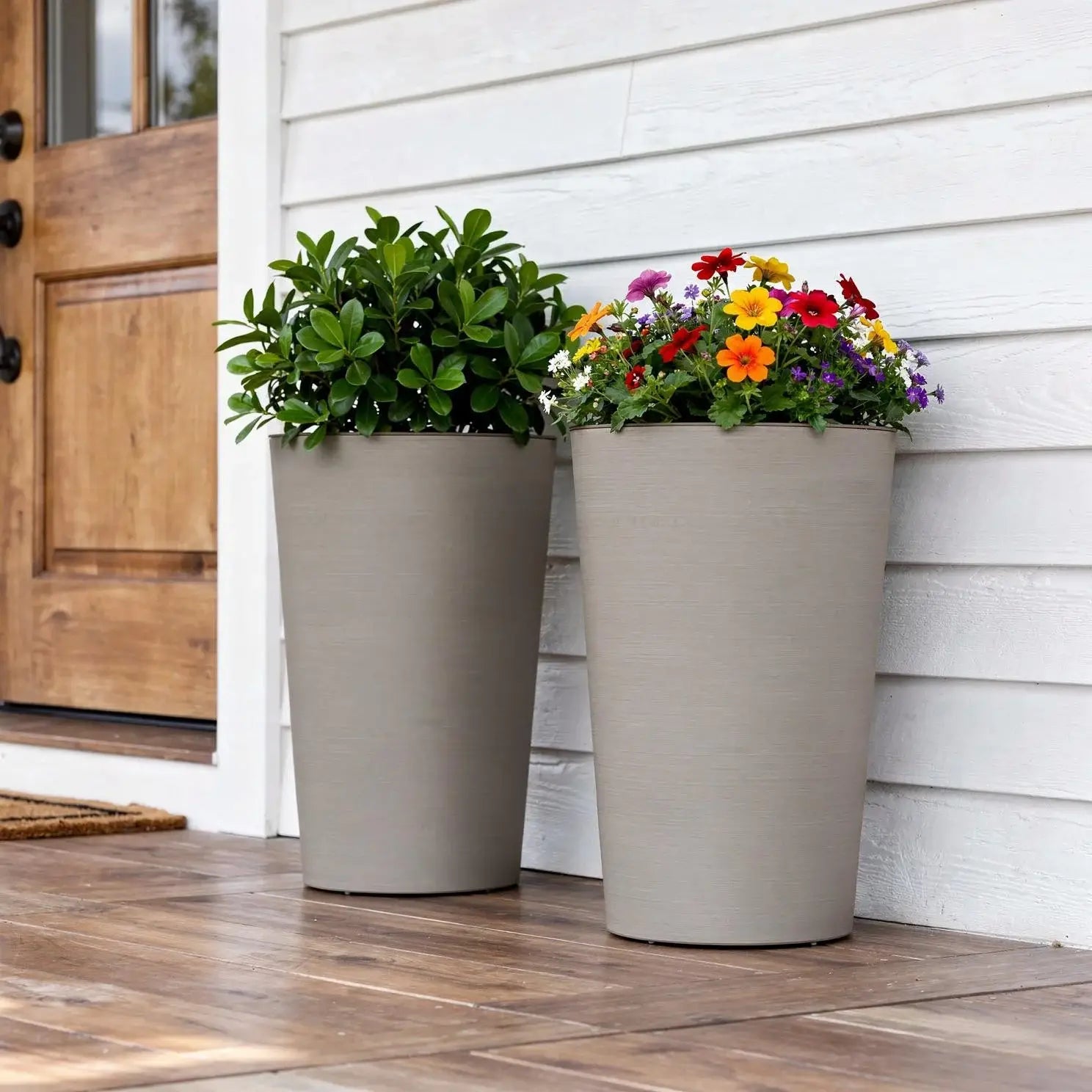 Set of Two Brown Heavy Duty Plastic Cylindrical Planter Pots - Homeroots - Flyclothing LLC