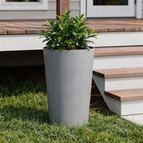 Set of Two Light Gray Heavy Duty Plastic Cylindrical Planter Pots - Homeroots - Flyclothing LLC