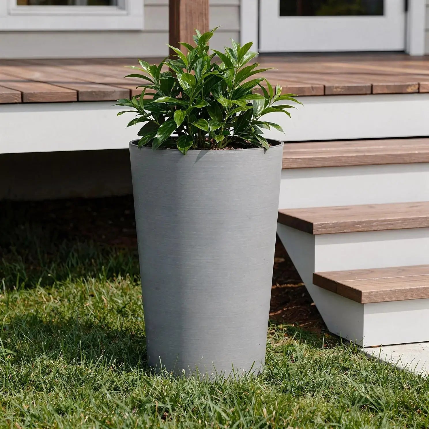 Set of Two Light Gray Heavy Duty Plastic Cylindrical Planter Pots - Homeroots - Flyclothing LLC