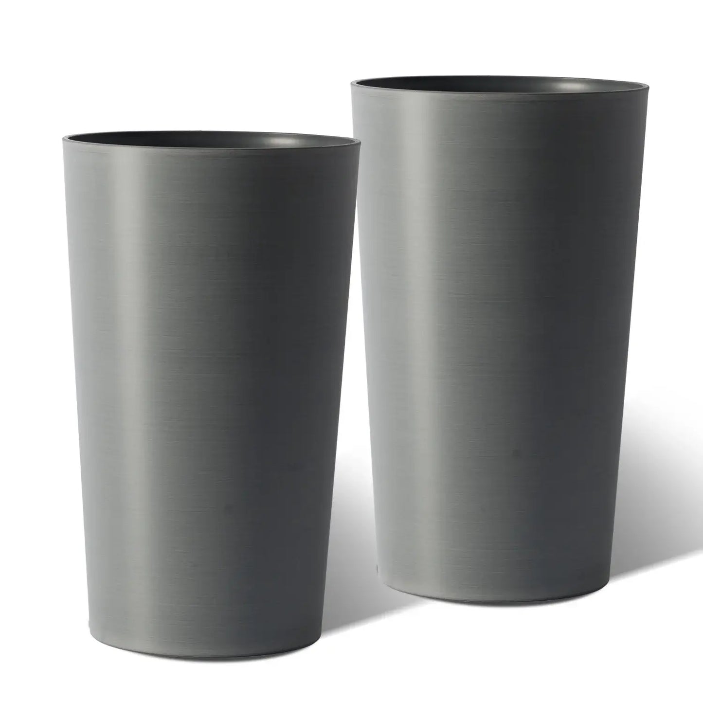 Set of Two Light Gray Heavy Duty Plastic Cylindrical Planter Pots - Homeroots - Flyclothing LLC