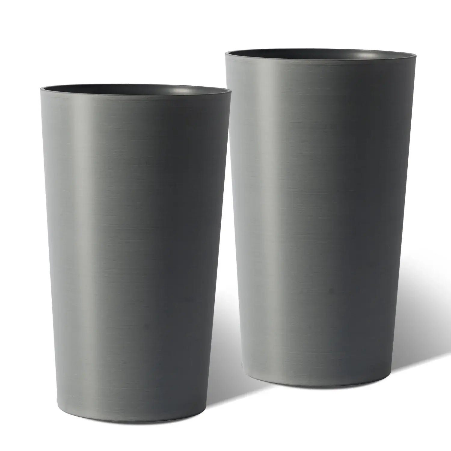 Set of Two Light Gray Heavy Duty Plastic Cylindrical Planter Pots - Homeroots - Flyclothing LLC