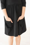 Black 3/4 Sleeve Pocket Twirl Dress - Mila & Rose ®