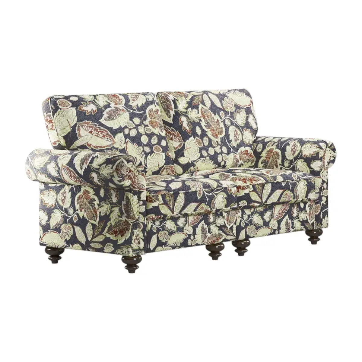 56" Sage Navy Blue And Brown Floral Loveseat - Homeroots - Flyclothing LLC