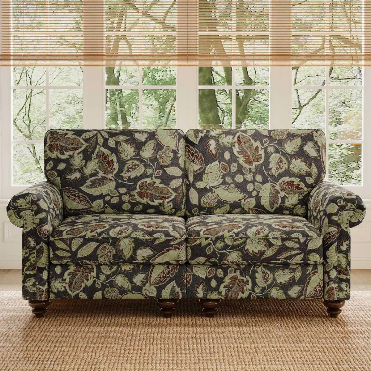 56" Sage Navy Blue And Brown Floral Loveseat - Homeroots - Flyclothing LLC