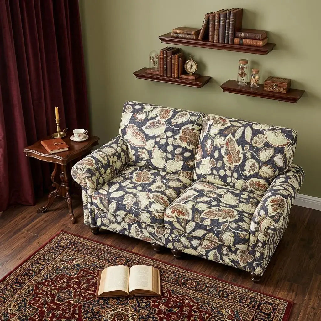 56" Sage Navy Blue And Brown Floral Loveseat - Homeroots - Flyclothing LLC