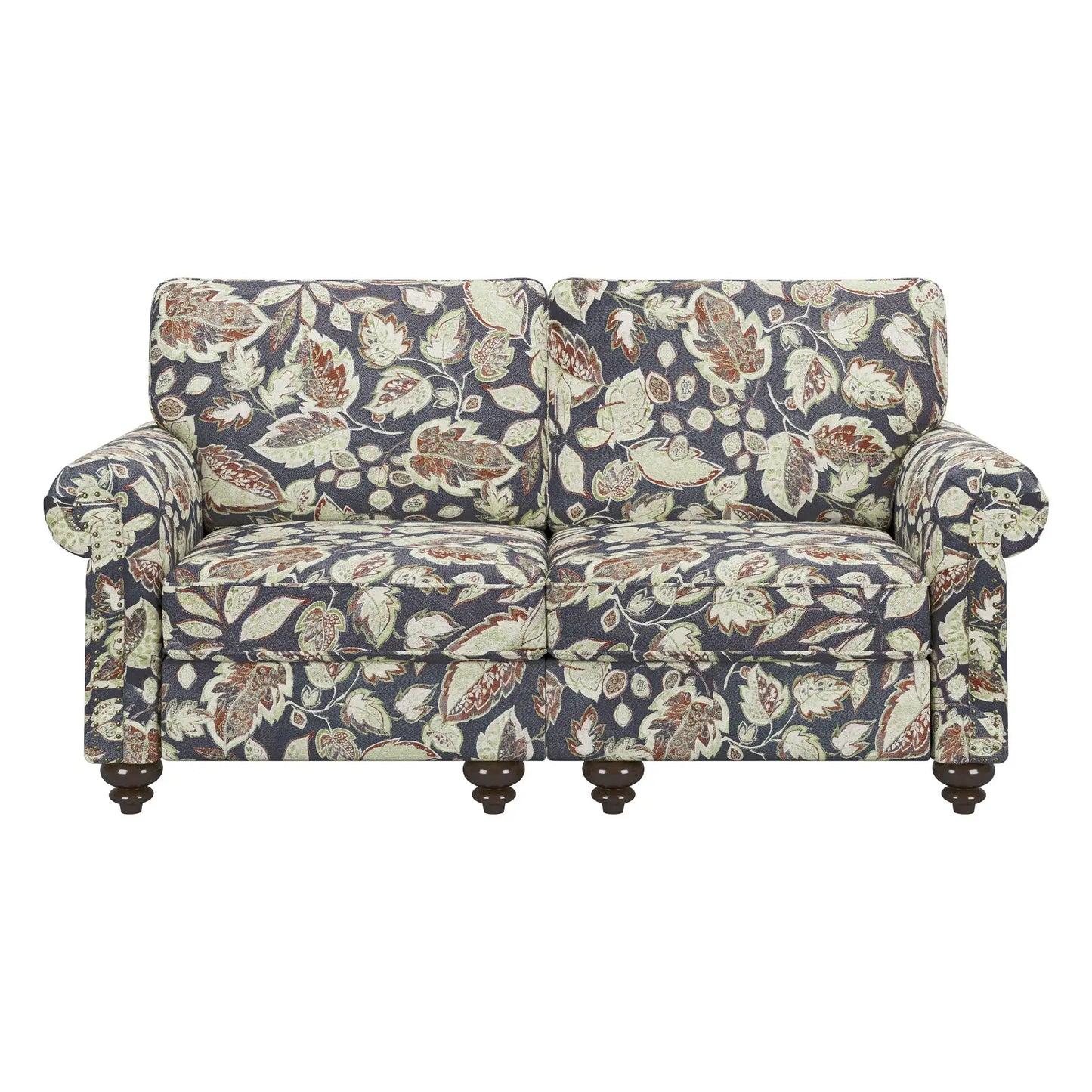 56" Sage Navy Blue And Brown Floral Loveseat - Homeroots - Flyclothing LLC