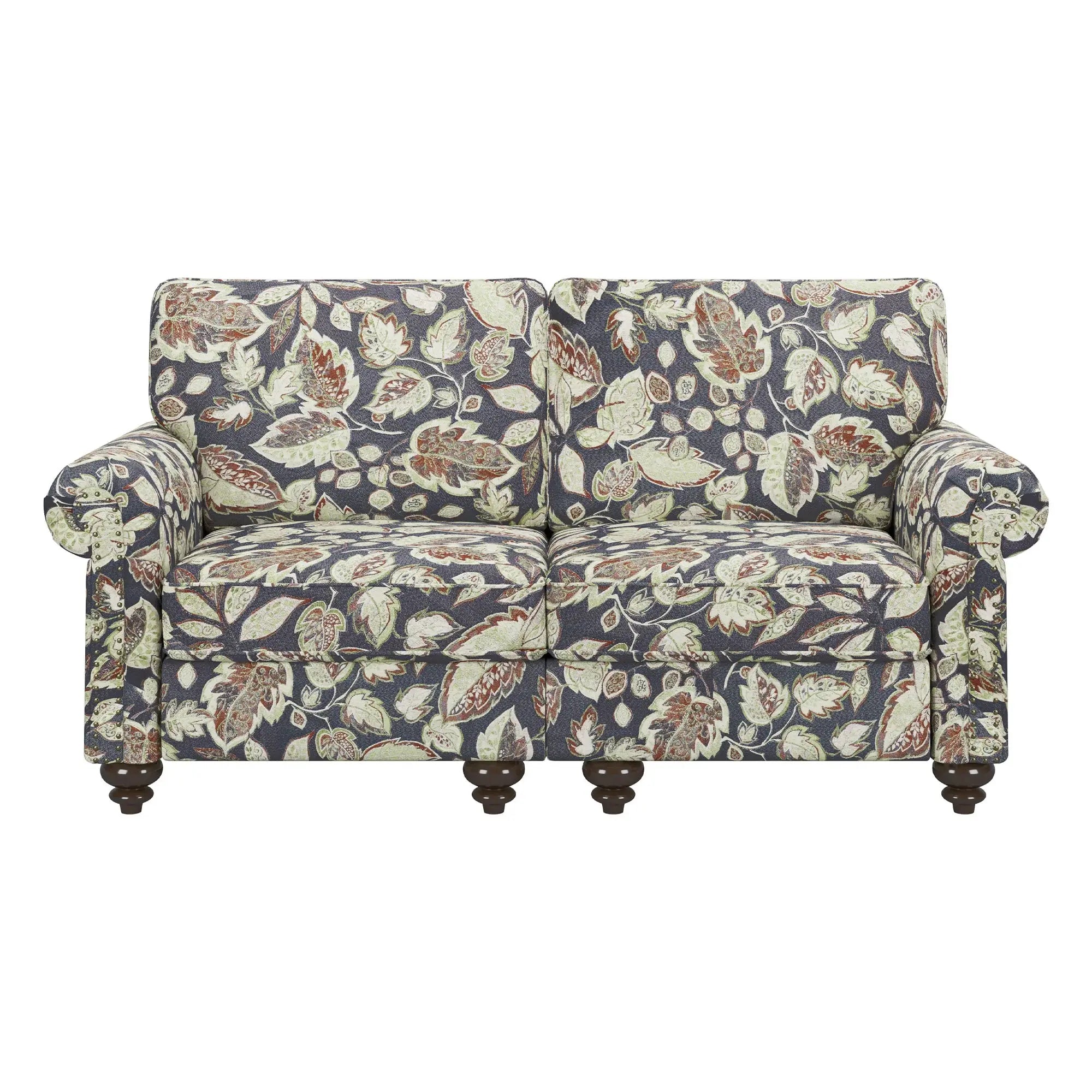 56" Sage Navy Blue And Brown Floral Loveseat - Homeroots - Flyclothing LLC