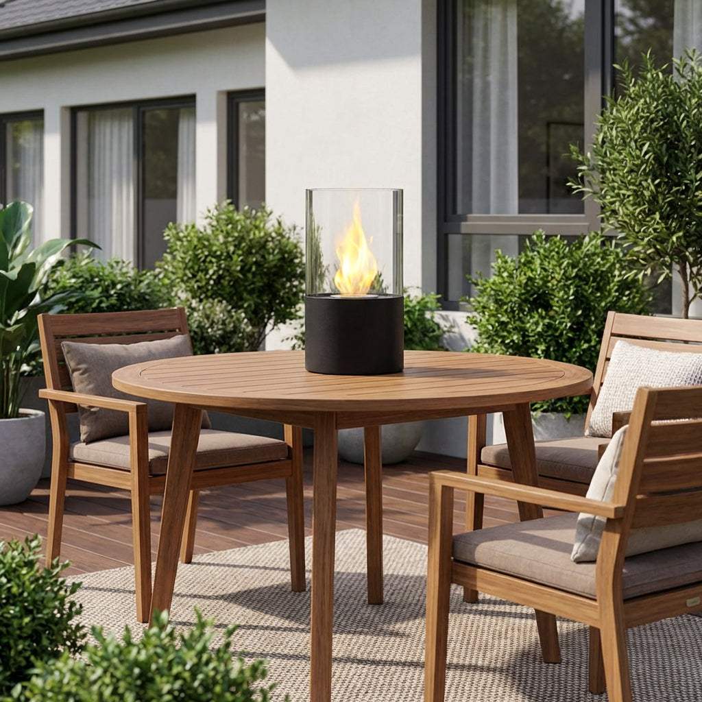 12" Black And Clear Metal And Glass BioEthanol Portable Tabletop Firepit - HomeRoots - Flyclothing LLC