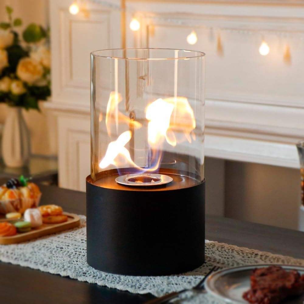 12" Black And Clear Metal And Glass BioEthanol Portable Tabletop Firepit - HomeRoots - Flyclothing LLC