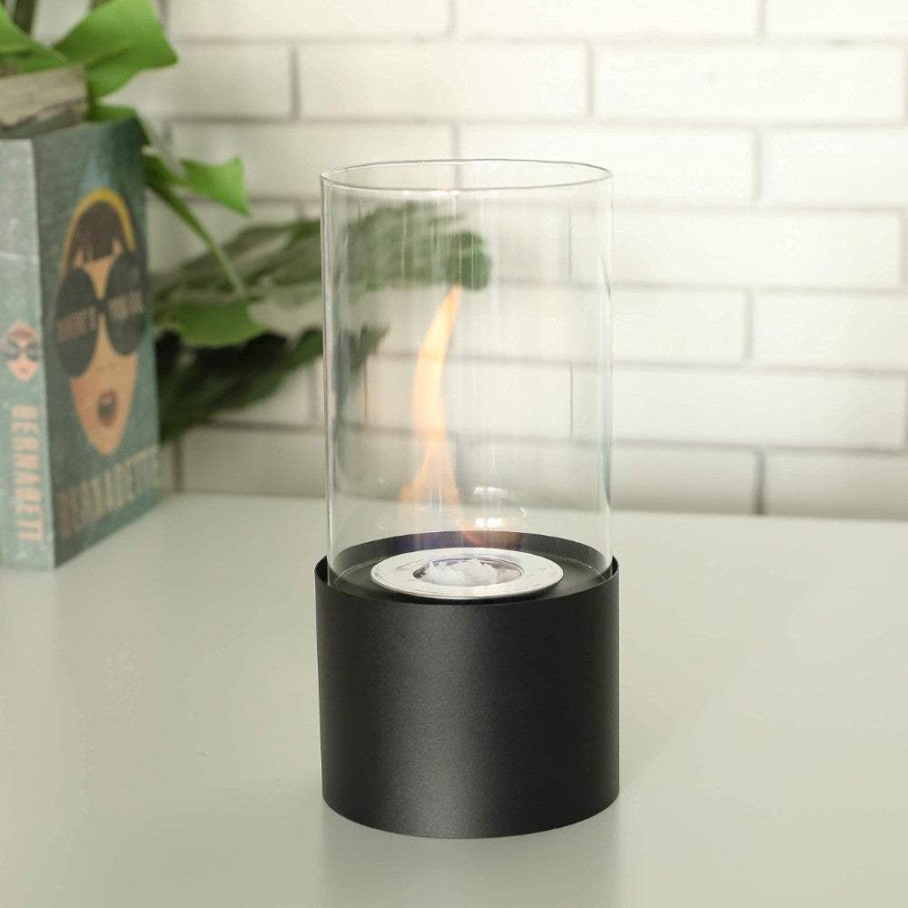 12" Black And Clear Metal And Glass BioEthanol Portable Tabletop Firepit - HomeRoots - Flyclothing LLC