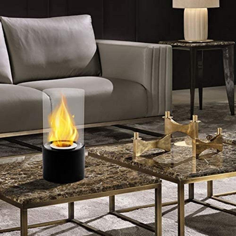 12" Black And Clear Metal And Glass BioEthanol Portable Tabletop Firepit - HomeRoots - Flyclothing LLC