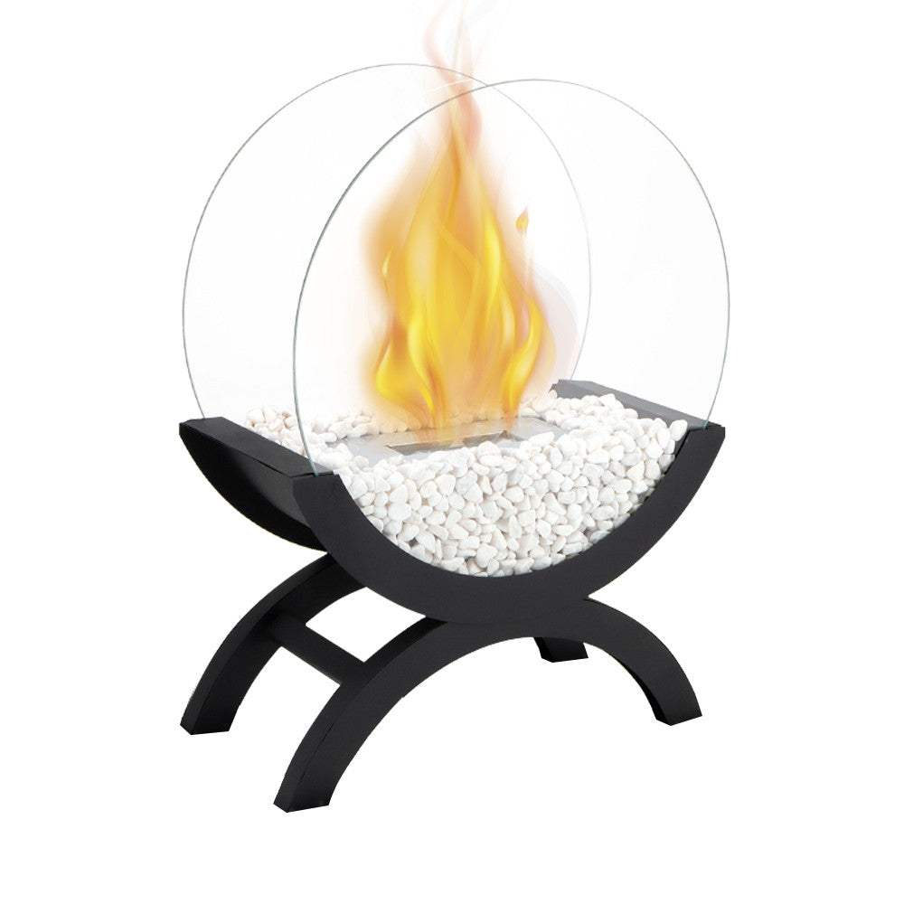 15" Black And Clear Metal And Glass BioEthanol Portable Tabletop Firepit - HomeRoots - Flyclothing LLC