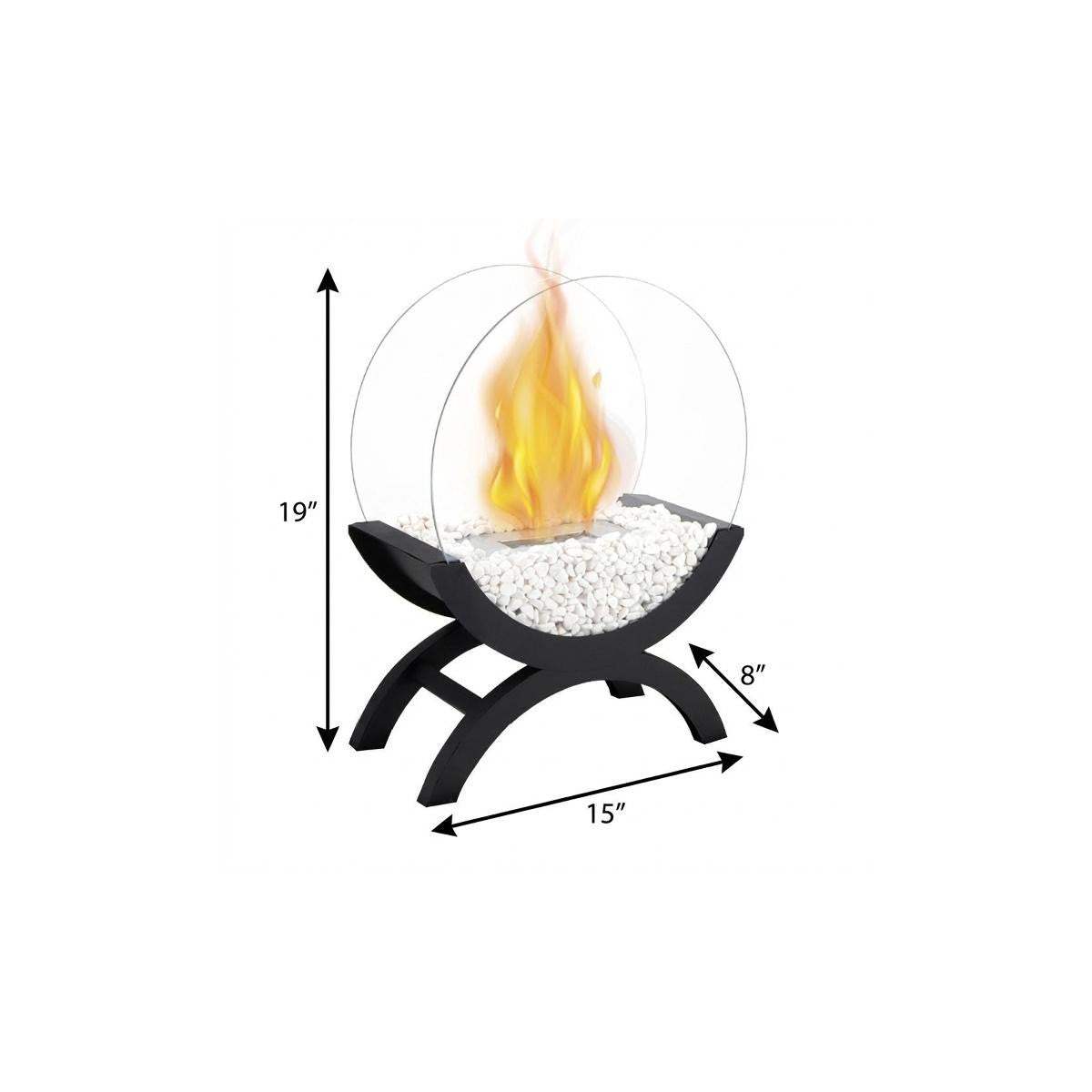 15" Black And Clear Metal And Glass BioEthanol Portable Tabletop Firepit - HomeRoots - Flyclothing LLC