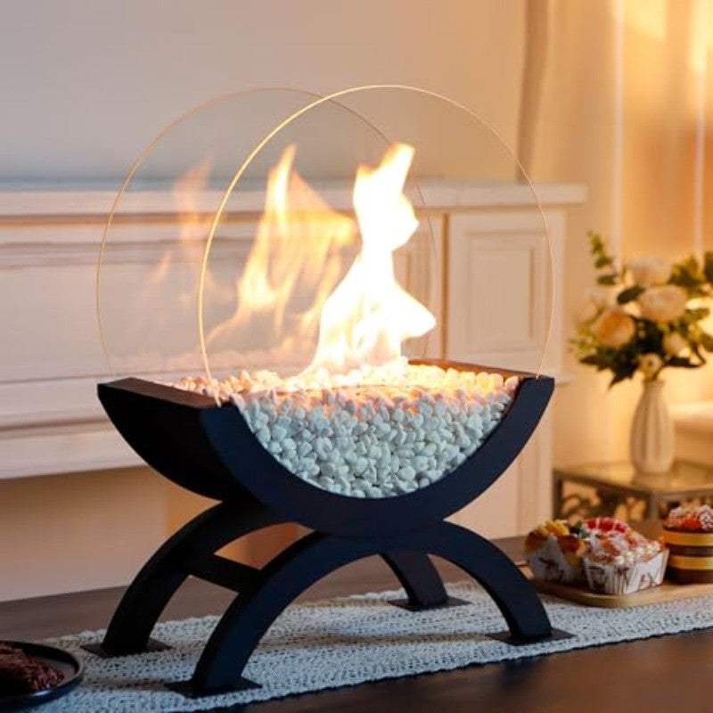 15" Black And Clear Metal And Glass BioEthanol Portable Tabletop Firepit - HomeRoots - Flyclothing LLC