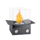 8" Black And Clear Metal And Glass BioEthanol Portable Tabletop Firepit - HomeRoots - Flyclothing LLC