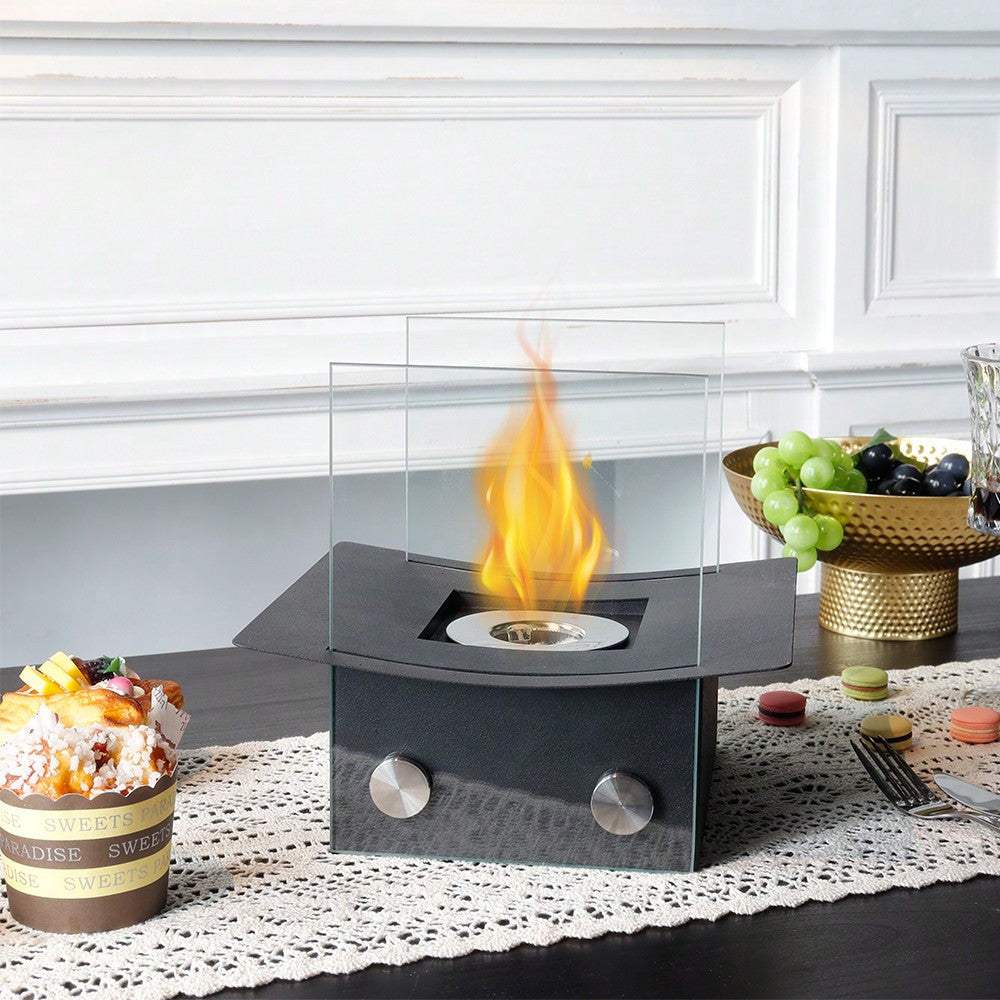 8" Black And Clear Metal And Glass BioEthanol Portable Tabletop Firepit - HomeRoots - Flyclothing LLC