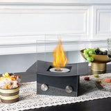 8" Black And Clear Metal And Glass BioEthanol Portable Tabletop Firepit - HomeRoots - Flyclothing LLC
