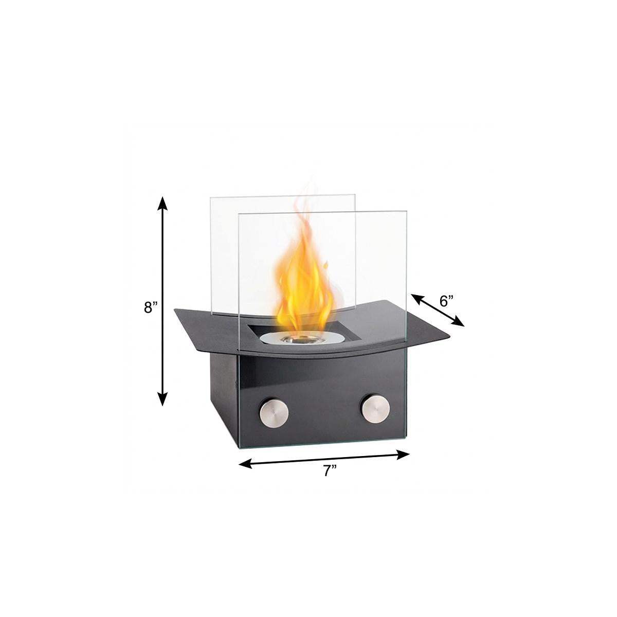 8" Black And Clear Metal And Glass BioEthanol Portable Tabletop Firepit - HomeRoots - Flyclothing LLC