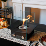 8" Black And Clear Metal And Glass BioEthanol Portable Tabletop Firepit - HomeRoots - Flyclothing LLC