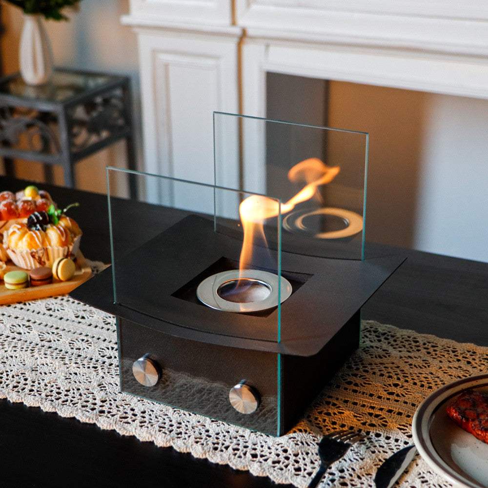8" Black And Clear Metal And Glass BioEthanol Portable Tabletop Firepit - HomeRoots - Flyclothing LLC