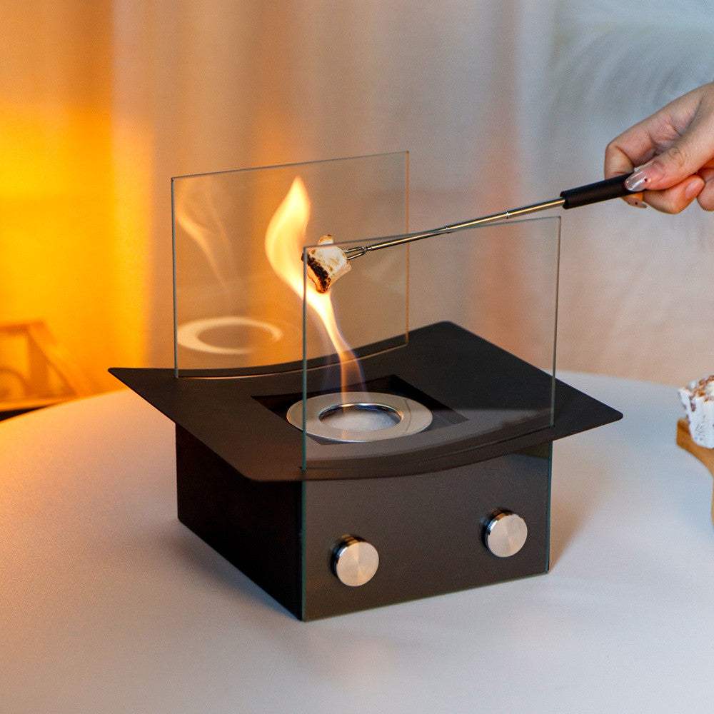 8" Black And Clear Metal And Glass BioEthanol Portable Tabletop Firepit - HomeRoots - Flyclothing LLC
