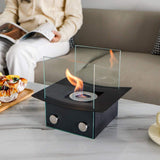 8" Black And Clear Metal And Glass BioEthanol Portable Tabletop Firepit - HomeRoots - Flyclothing LLC