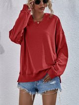 Dropped Shoulder Slit Hoodie - Trendsi - Flyclothing LLC