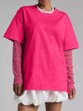 Faux Layered Round Neck Mesh Sleeve Top - Trendsi - Flyclothing LLC