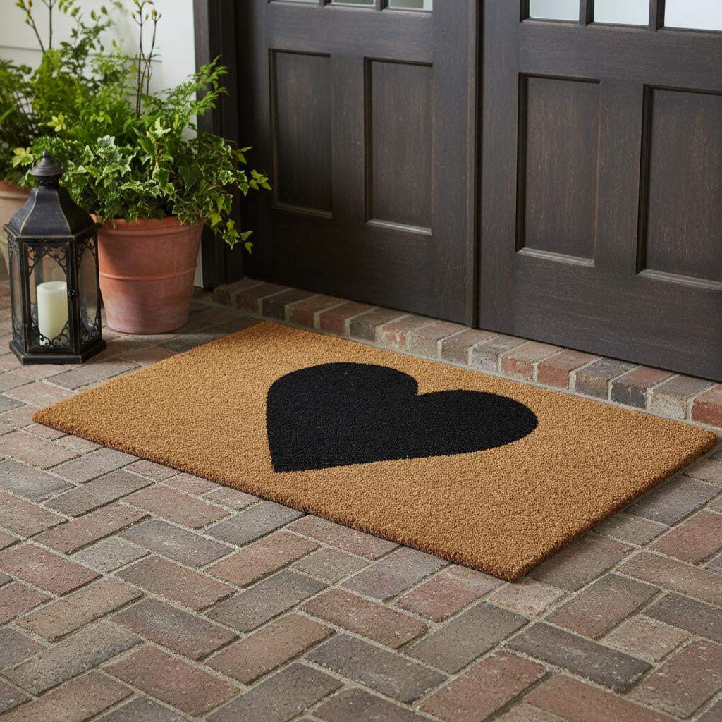 24" X 48" Brown And Black Heart Outdoor Coir Door Mat - Homeroots - Flyclothing LLC