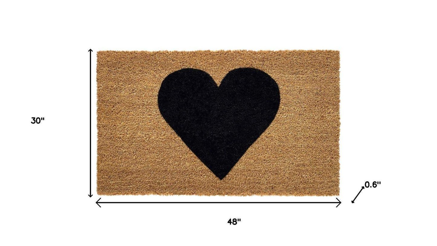 30" X 48" Brown And Black Heart Outdoor Coir Door Mat - Homeroots - Flyclothing LLC