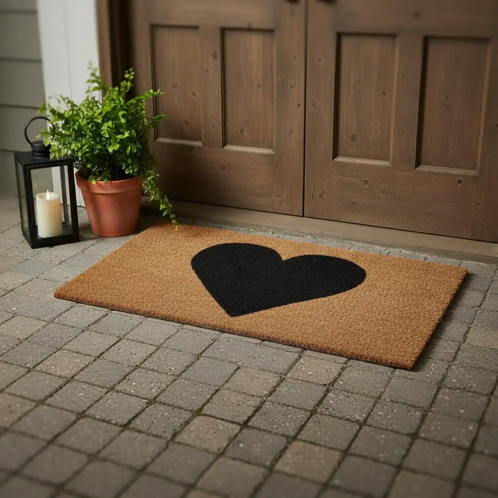 30" X 48" Brown And Black Heart Outdoor Coir Door Mat - Homeroots - Flyclothing LLC