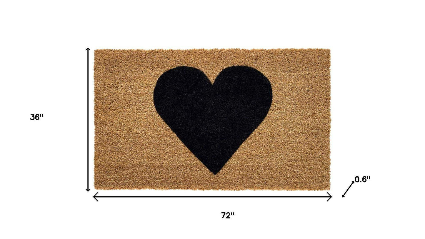 36" X 72" Brown And Black Heart Outdoor Coir Door Mat - Homeroots - Flyclothing LLC