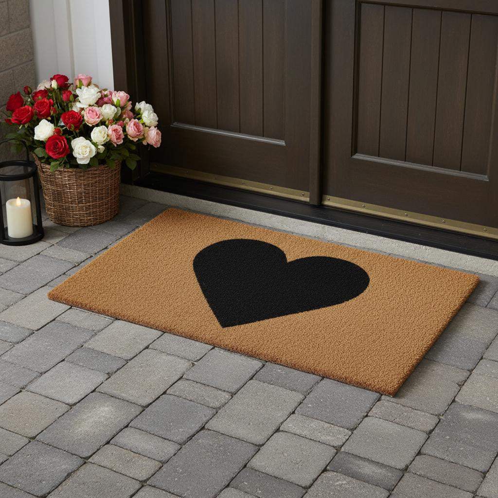 36" X 72" Brown And Black Heart Outdoor Coir Door Mat - Homeroots - Flyclothing LLC
