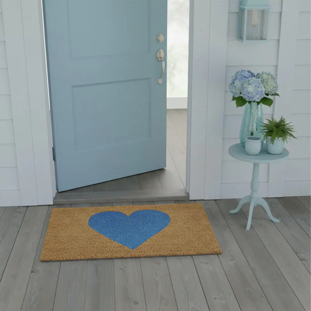 17" X 29" Brown And Blue Heart Outdoor Coir Door Mat - Homeroots - Flyclothing LLC