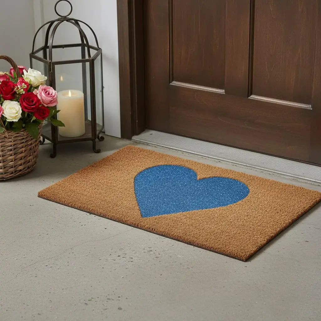 17" X 29" Brown And Blue Heart Outdoor Coir Door Mat - Homeroots - Flyclothing LLC
