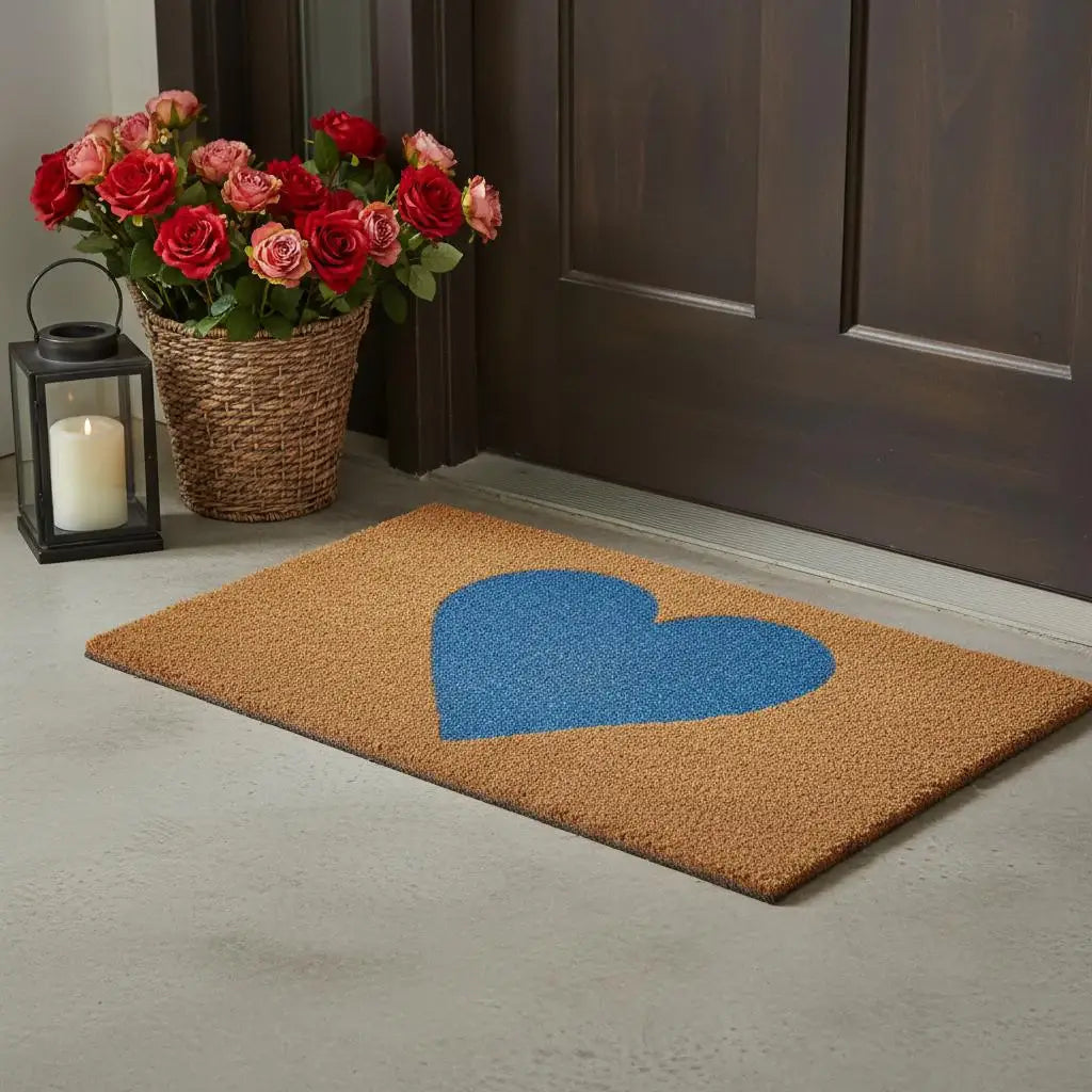24" X 36" Brown And Blue Heart Outdoor Coir Door Mat - Homeroots - Flyclothing LLC