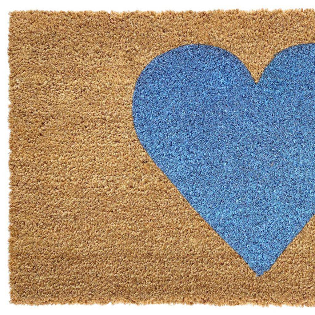 24" X 48" Brown And Blue Heart Outdoor Coir Door Mat - Homeroots - Flyclothing LLC