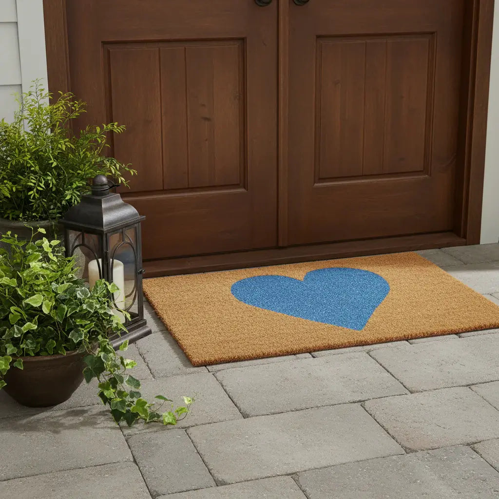 24" X 48" Brown And Blue Heart Outdoor Coir Door Mat - Homeroots - Flyclothing LLC