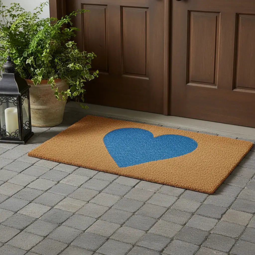 30" X 48" Brown And Blue Heart Outdoor Coir Door Mat - Homeroots - Flyclothing LLC