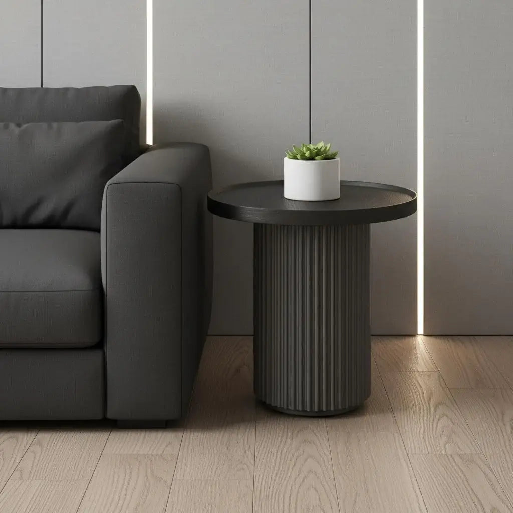 18" Dark Gray Wood Round Pedestal End Table - Homeroots - Flyclothing LLC