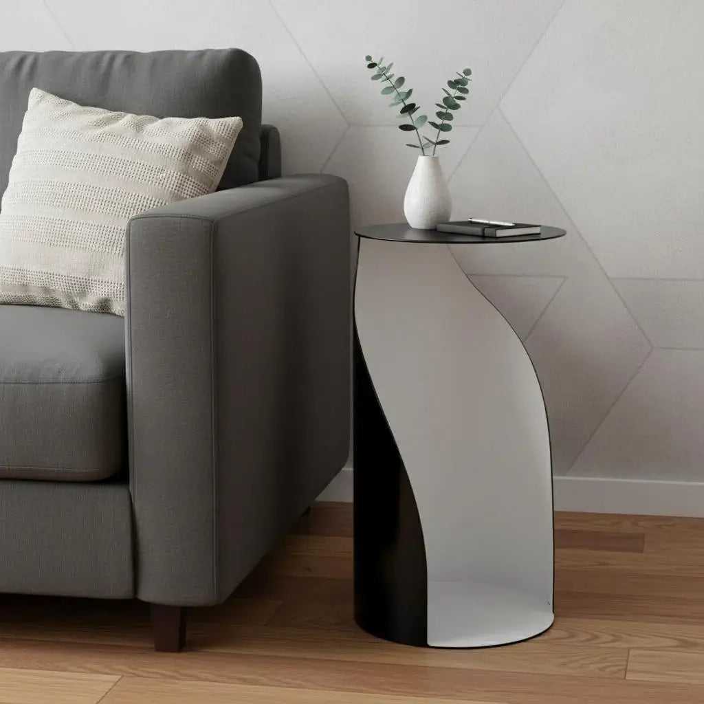 21" Black and White Steel Round Pedestal End Table - Homeroots - Flyclothing LLC