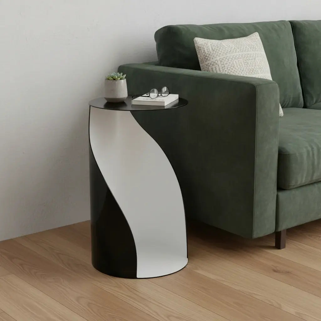 19" Black and White Steel Round Pedestal End Table - Homeroots - Flyclothing LLC