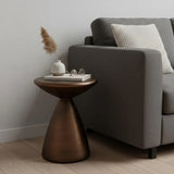 18" Bronze Steel Cinched High Waist Round Pedestal End Table - Homeroots - Flyclothing LLC